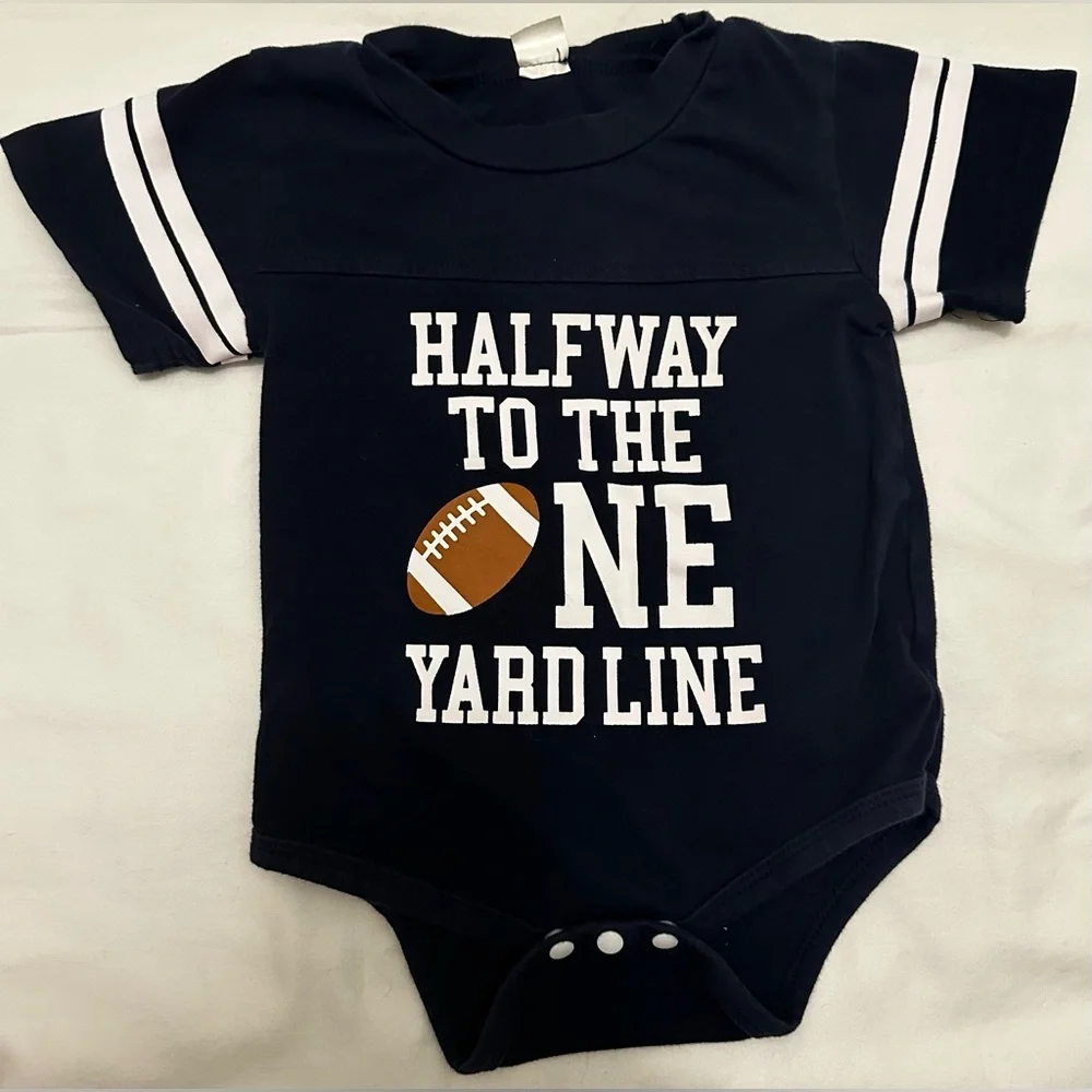 Half Birthday Football Themed Baby Outfit with High Chair Banner 9-12 Months